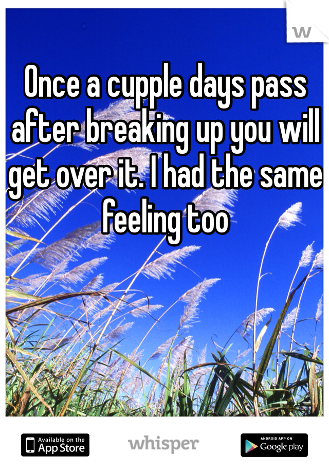 Once a cupple days pass after breaking up you will get over it. I had the same feeling too