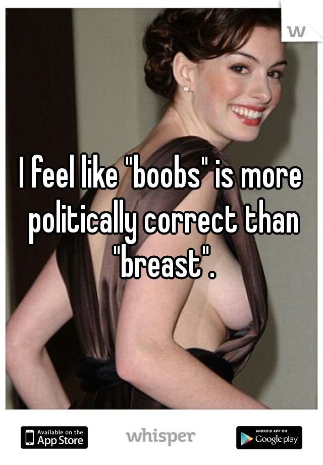 I feel like "boobs" is more politically correct than "breast".