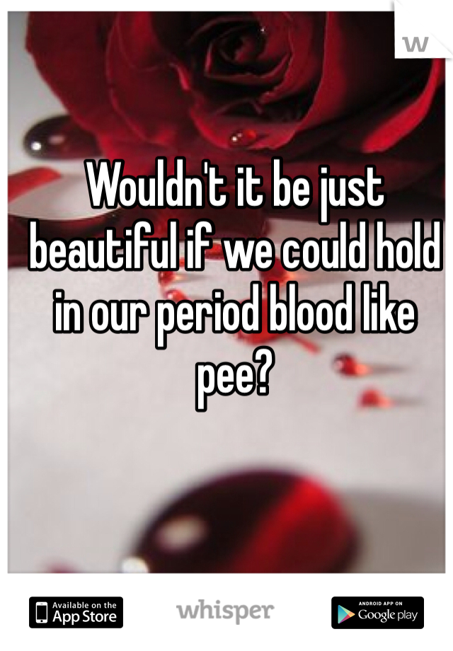 Wouldn't it be just beautiful if we could hold in our period blood like pee? 
