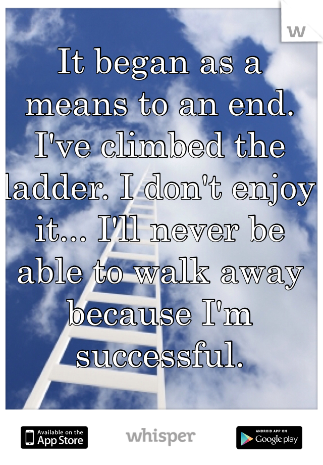 It began as a means to an end. I've climbed the ladder. I don't enjoy it... I'll never be able to walk away because I'm successful.