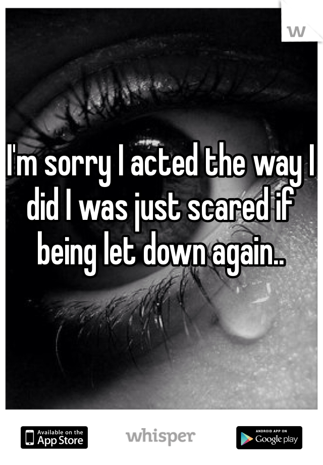 I'm sorry I acted the way I did I was just scared if being let down again..
