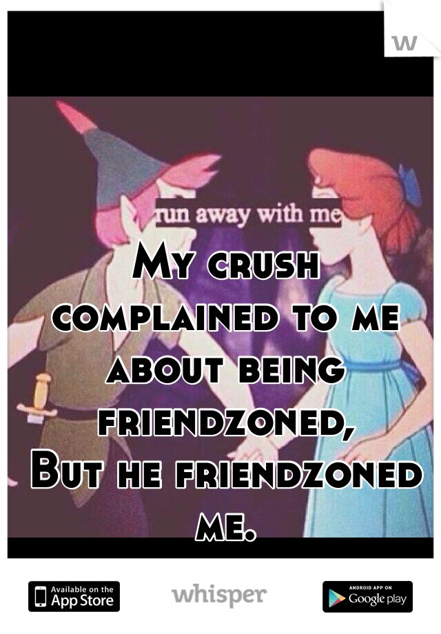 My crush complained to me about being friendzoned, 
But he friendzoned me. 
