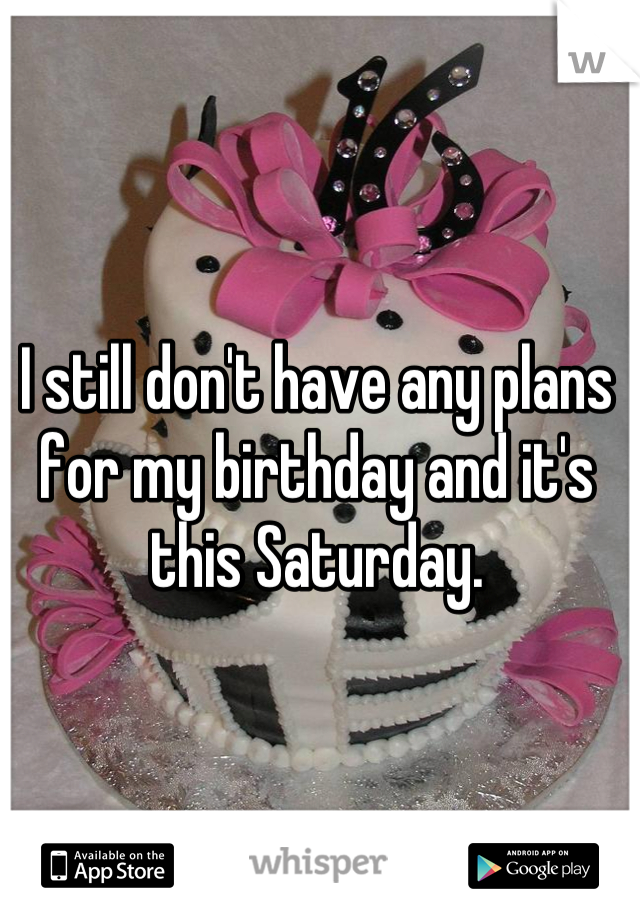 I still don't have any plans for my birthday and it's this Saturday.