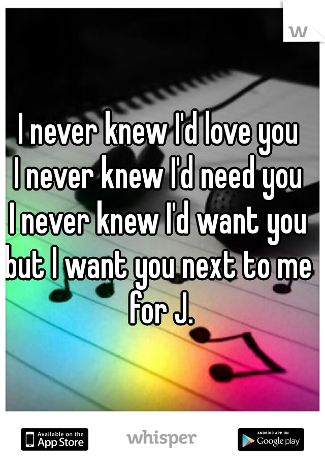 I never knew I'd love you 
I never knew I'd need you 
I never knew I'd want you 
but I want you next to me 
for J.
