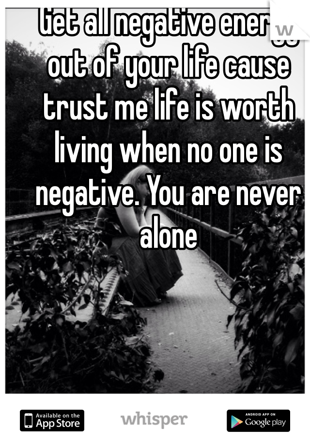 Get all negative energy out of your life cause trust me life is worth living when no one is negative. You are never alone