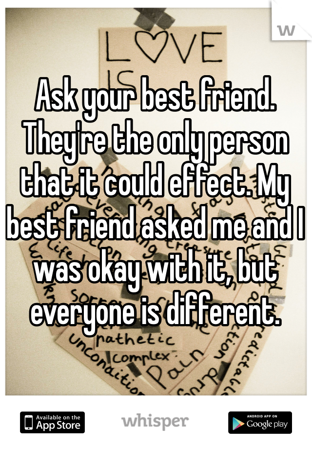Ask your best friend. They're the only person that it could effect. My best friend asked me and I was okay with it, but everyone is different.

