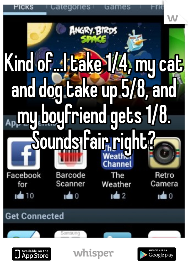 Kind of...I take 1/4, my cat and dog take up 5/8, and my boyfriend gets 1/8. Sounds fair right?