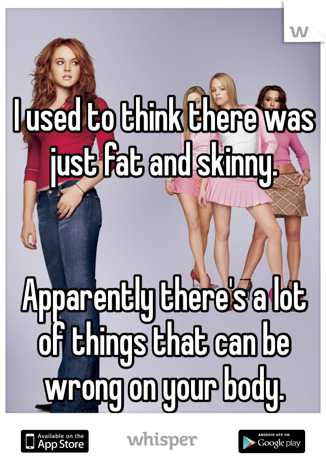 I used to think there was just fat and skinny.


Apparently there's a lot of things that can be wrong on your body. 