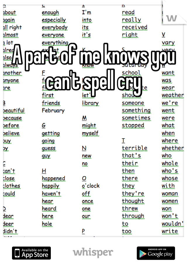 A part of me knows you can't spell cry