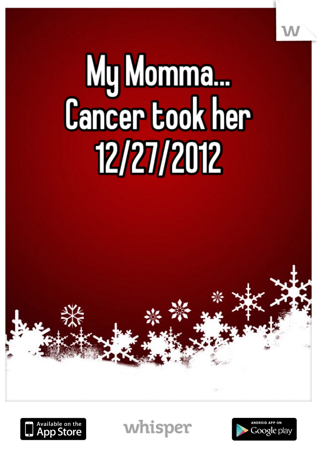 My Momma...
Cancer took her
12/27/2012