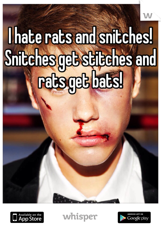I hate rats and snitches! Snitches get stitches and rats get bats! 