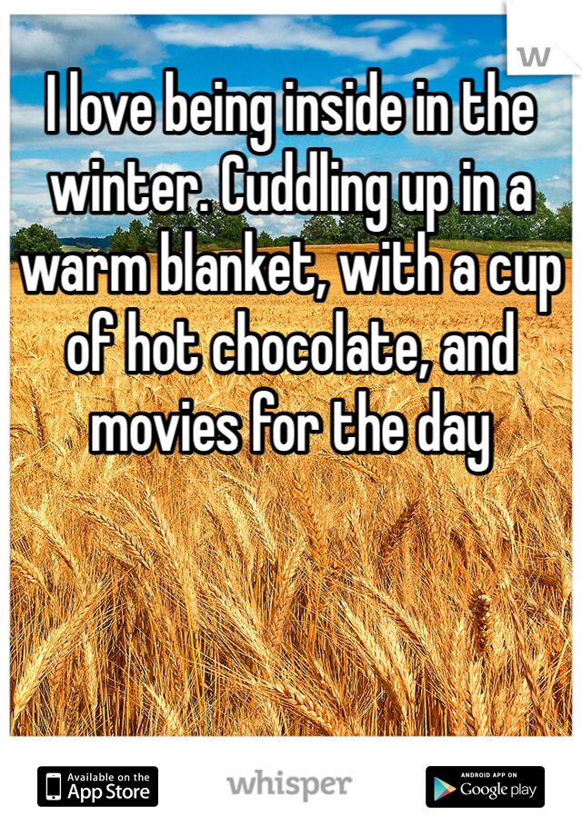 I love being inside in the winter. Cuddling up in a warm blanket, with a cup of hot chocolate, and movies for the day
