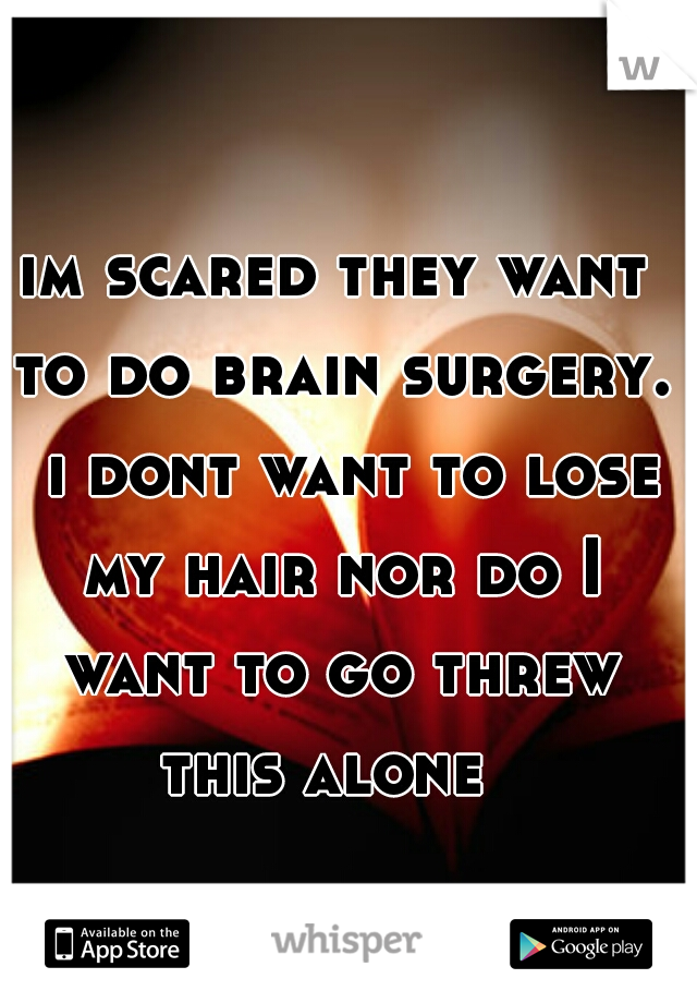im scared they want to do brain surgery.  i dont want to lose my hair nor do I want to go threw this alone  
