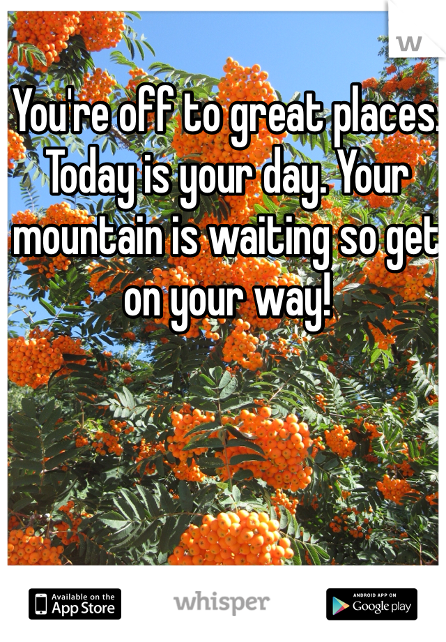 You're off to great places. Today is your day. Your mountain is waiting so get on your way!