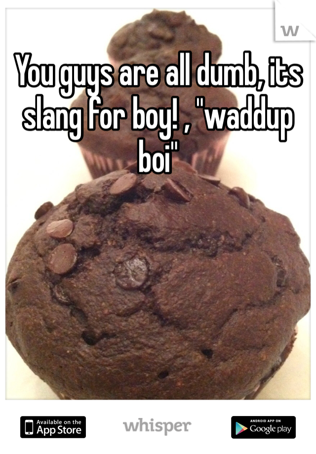 You guys are all dumb, its slang for boy! , "waddup boi"