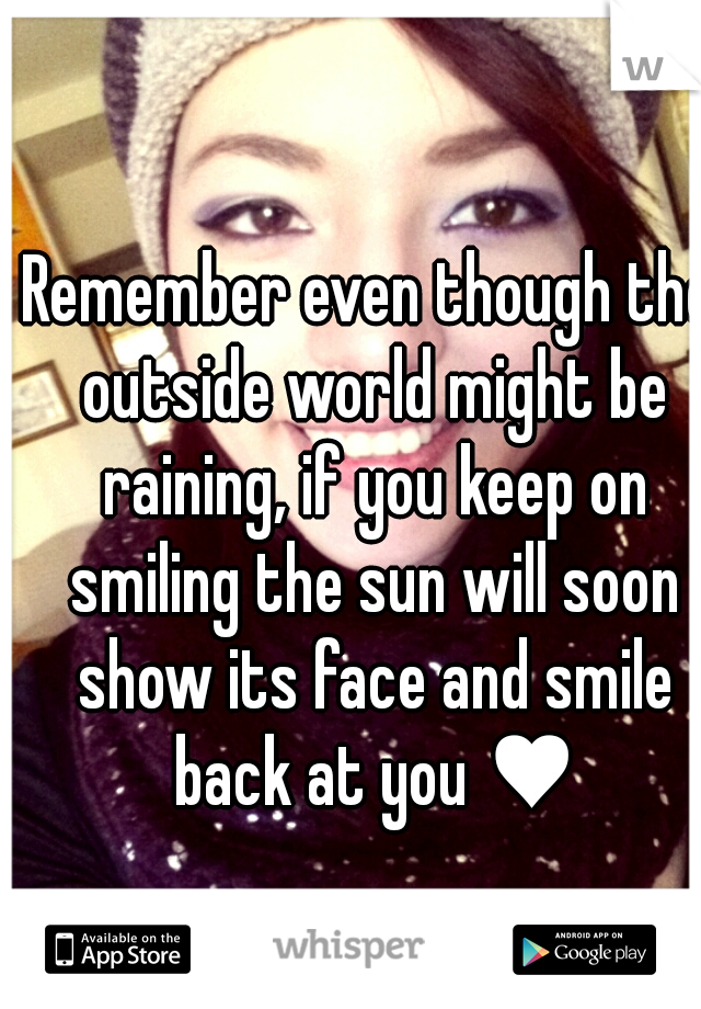 Remember even though the outside world might be raining, if you keep on smiling the sun will soon show its face and smile back at you ♥