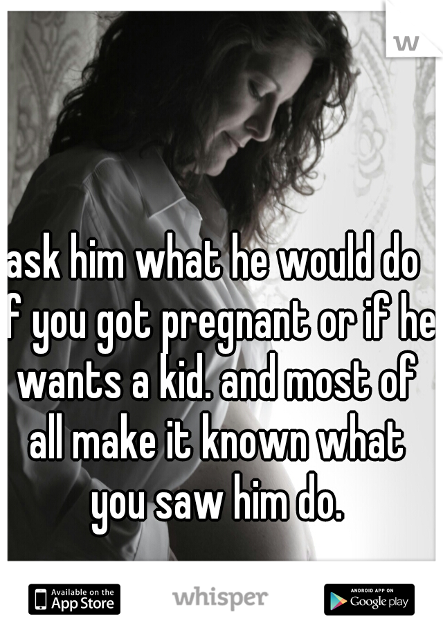 ask him what he would do if you got pregnant or if he wants a kid. and most of all make it known what you saw him do.