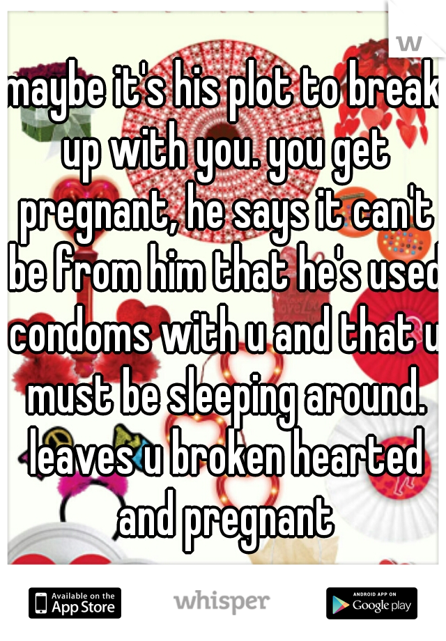 maybe it's his plot to break up with you. you get pregnant, he says it can't be from him that he's used condoms with u and that u must be sleeping around. leaves u broken hearted and pregnant