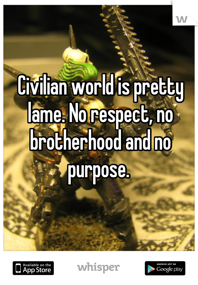 Civilian world is pretty lame. No respect, no brotherhood and no purpose. 