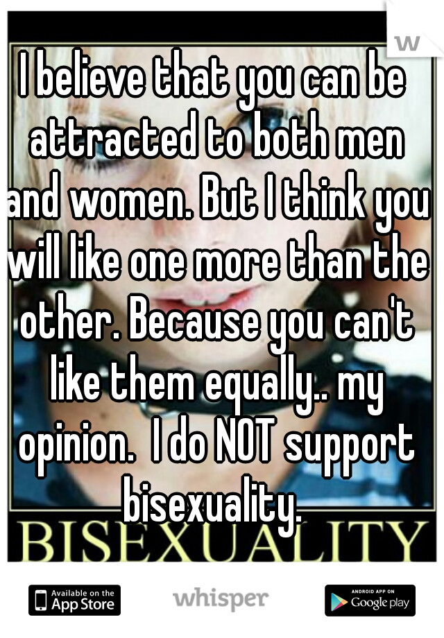 I believe that you can be attracted to both men and women. But I think you will like one more than the other. Because you can't like them equally.. my opinion.  I do NOT support bisexuality. 