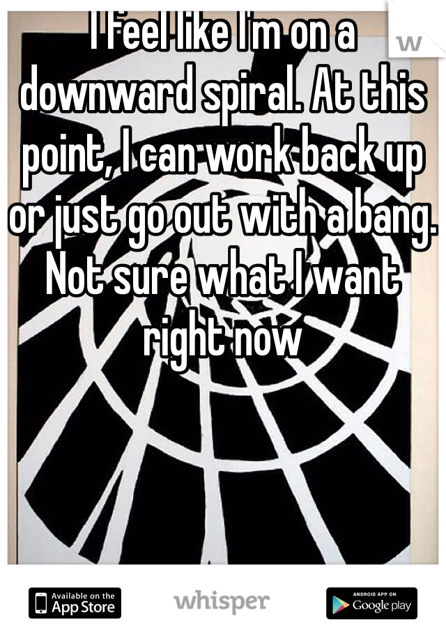 I feel like I'm on a downward spiral. At this point, I can work back up or just go out with a bang.
Not sure what I want right now 