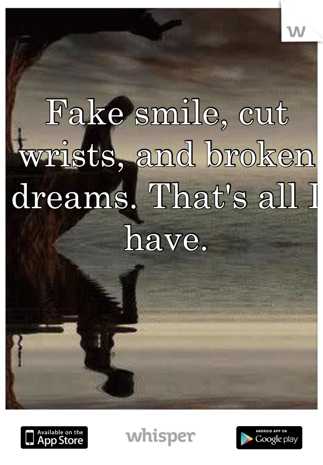 Fake smile, cut wrists, and broken dreams. That's all I have. 