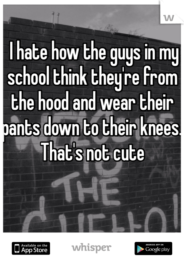  I hate how the guys in my school think they're from the hood and wear their pants down to their knees. That's not cute 