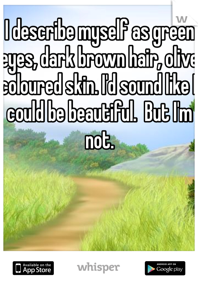 I describe myself as green eyes, dark brown hair, olive coloured skin. I'd sound like I could be beautiful.  But I'm not. 