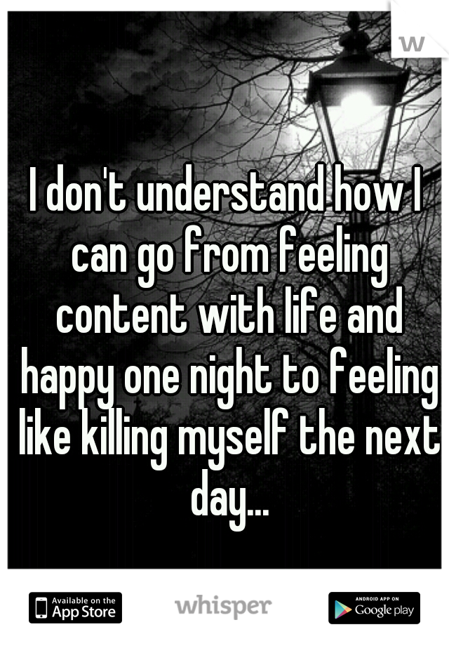 I don't understand how I can go from feeling content with life and happy one night to feeling like killing myself the next day...