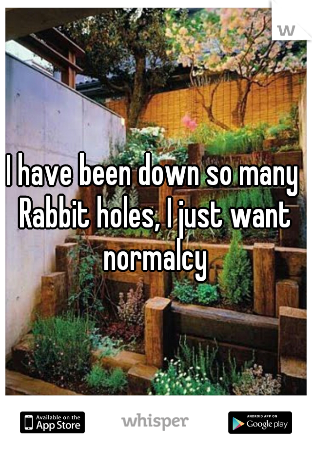 I have been down so many Rabbit holes, I just want normalcy