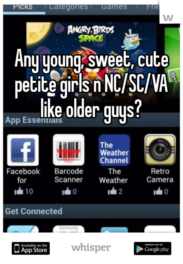 Any young, sweet, cute petite girls n NC/SC/VA like older guys?