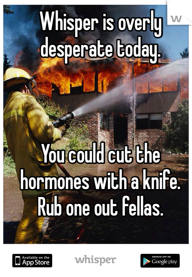 Whisper is overly desperate today. 



You could cut the hormones with a knife. Rub one out fellas. 