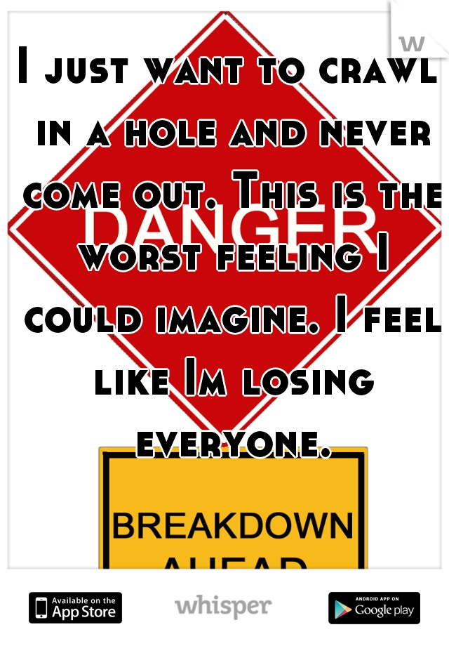 I just want to crawl in a hole and never come out. This is the worst feeling I could imagine. I feel like Im losing everyone.