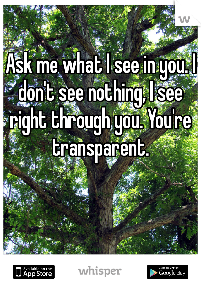 Ask me what I see in you. I don't see nothing, I see right through you. You're transparent. 