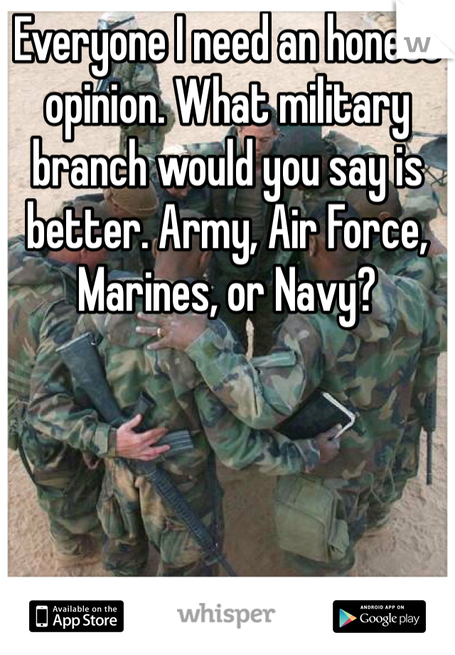 Everyone I need an honest opinion. What military branch would you say is better. Army, Air Force, Marines, or Navy?