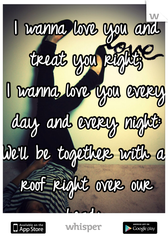 I wanna love you and treat you right;
I wanna love you every day and every night:
We'll be together with a roof right over our heads;