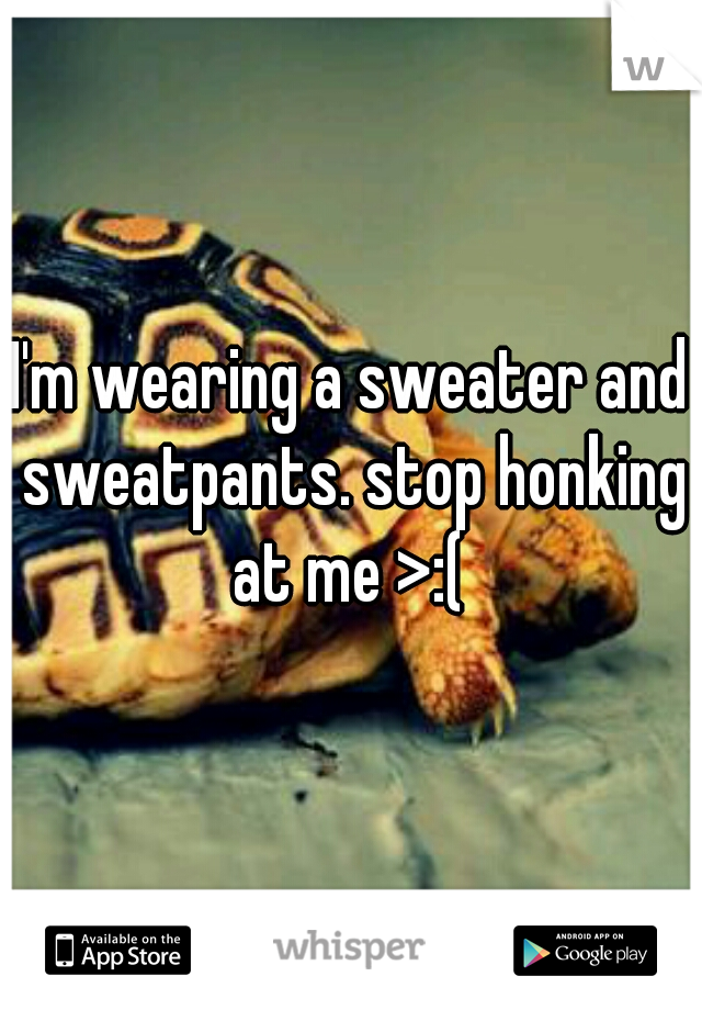 I'm wearing a sweater and sweatpants. stop honking at me >:( 