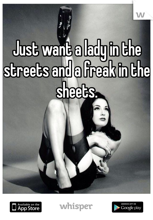 Just want a lady in the streets and a freak in the sheets. 