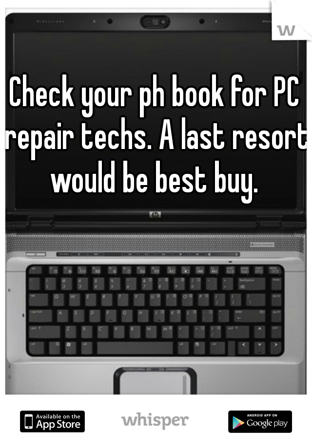 Check your ph book for PC repair techs. A last resort would be best buy. 