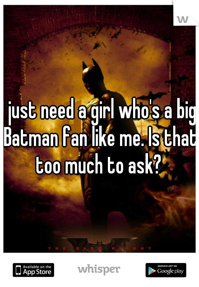 I just need a girl who's a big Batman fan like me. Is that too much to ask? 