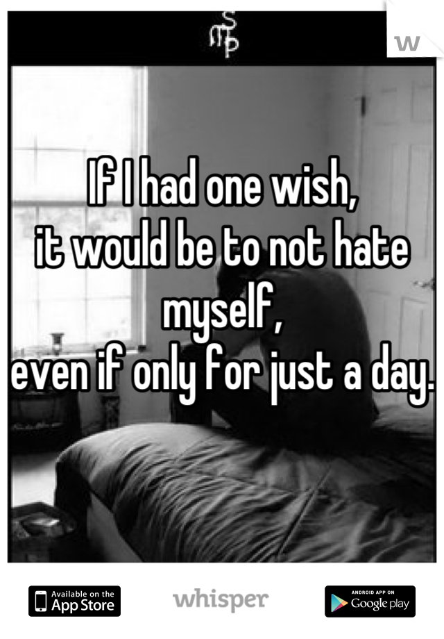 If I had one wish,
it would be to not hate myself,
even if only for just a day.