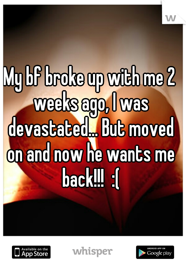 My bf broke up with me 2 weeks ago, I was devastated... But moved on and now he wants me back!!!  :(