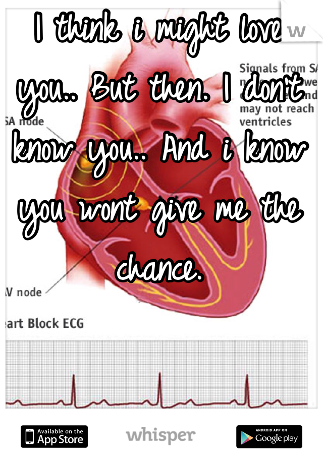 I think i might love you.. But then. I don't know you.. And i know you wont give me the chance.