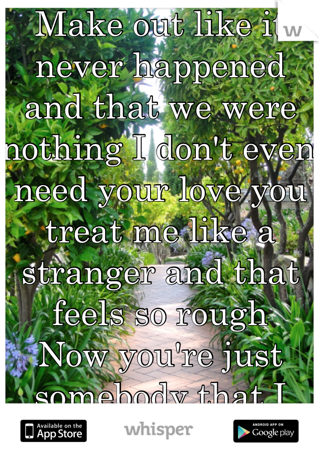 Make out like it never happened and that we were nothing I don't even need your love you treat me like a stranger and that feels so rough
Now you're just somebody that I used to know