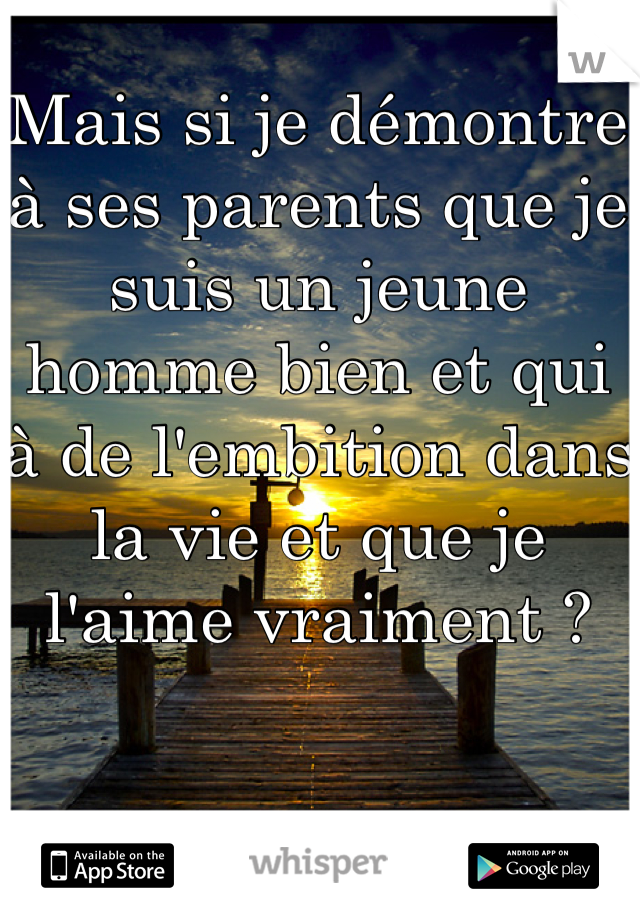 Mais si je démontre à ses parents que je suis un jeune homme bien et qui à de l'embition dans la vie et que je l'aime vraiment ? 