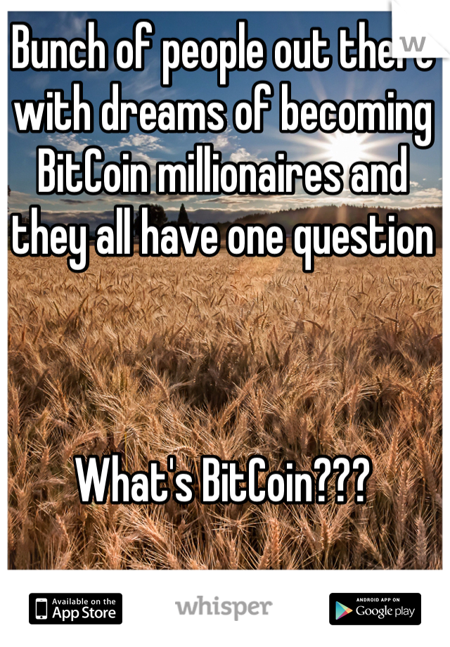 Bunch of people out there with dreams of becoming BitCoin millionaires and they all have one question 



What's BitCoin??? 