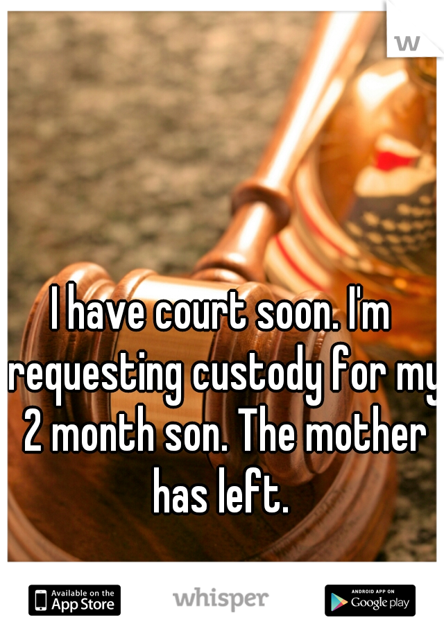 I have court soon. I'm requesting custody for my 2 month son. The mother has left. 