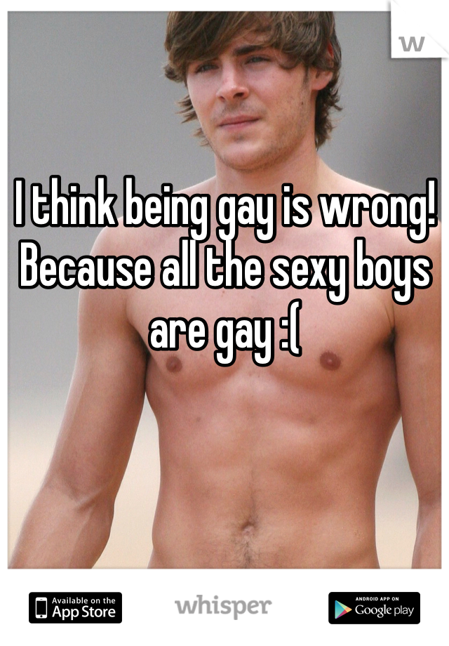 I think being gay is wrong! Because all the sexy boys are gay :(