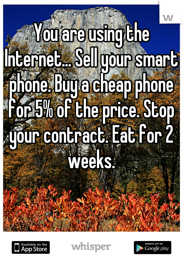You are using the Internet... Sell your smart phone. Buy a cheap phone for 5% of the price. Stop your contract. Eat for 2 weeks.