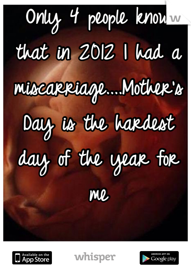 Only 4 people know that in 2012 I had a miscarriage....Mother's Day is the hardest day of the year for me 